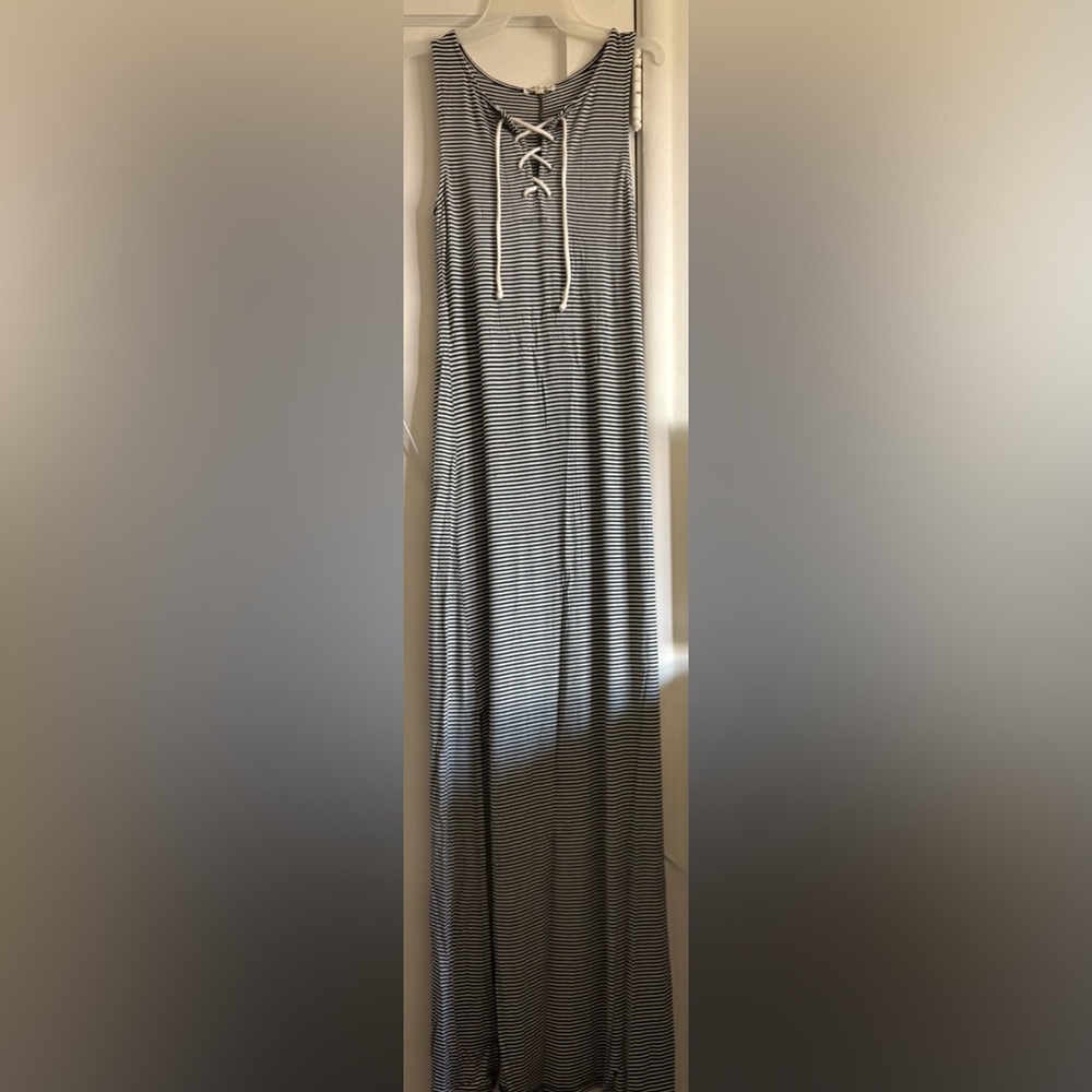 About A Girl Navy and White Striped Maxi Dress